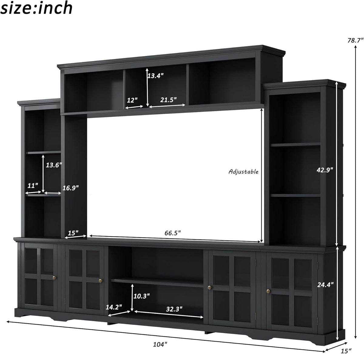 Black Entertainment Wall Unit with Glass Doors & Shelves V373317