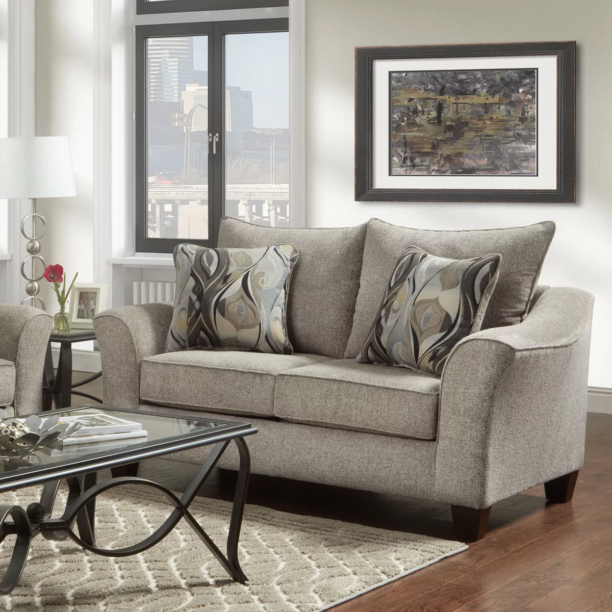 Fabric Pillowback Sofa and Loveseat Set I236