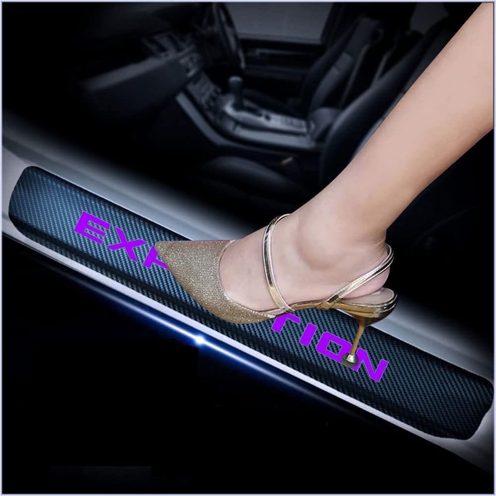 4Pcs Carbon Fiber Car Door Sill Scuff Plate Cover Pink I972432