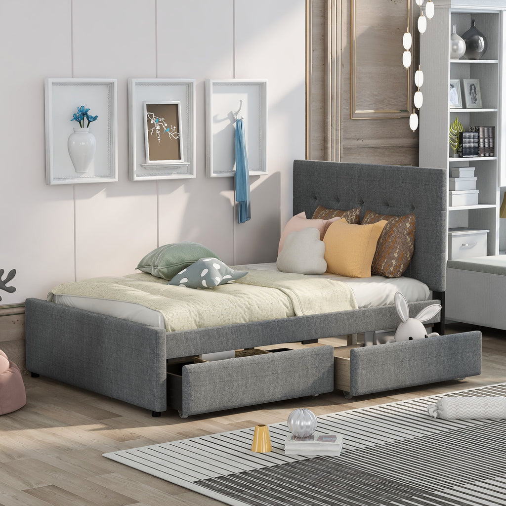 Full Size Upholstered Platform Bed with Two Storage Drawers H5384