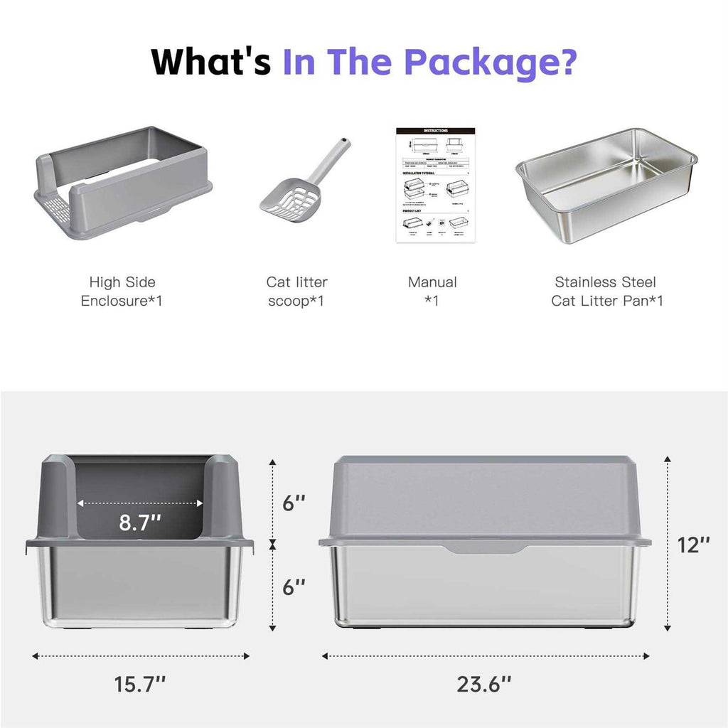 Enclosed Stainless Steel Litter Box XL with High Side D8484