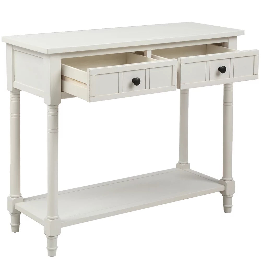 White Wooden Console Table with 2 Drawers J1474