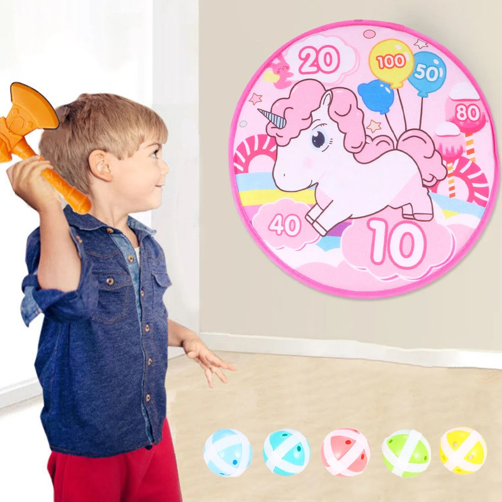 1 Set of Sucker Ball Kids Shooting Sticky Toy Cartoon Round Cloth Dart Board Toy Assorted Color T70906