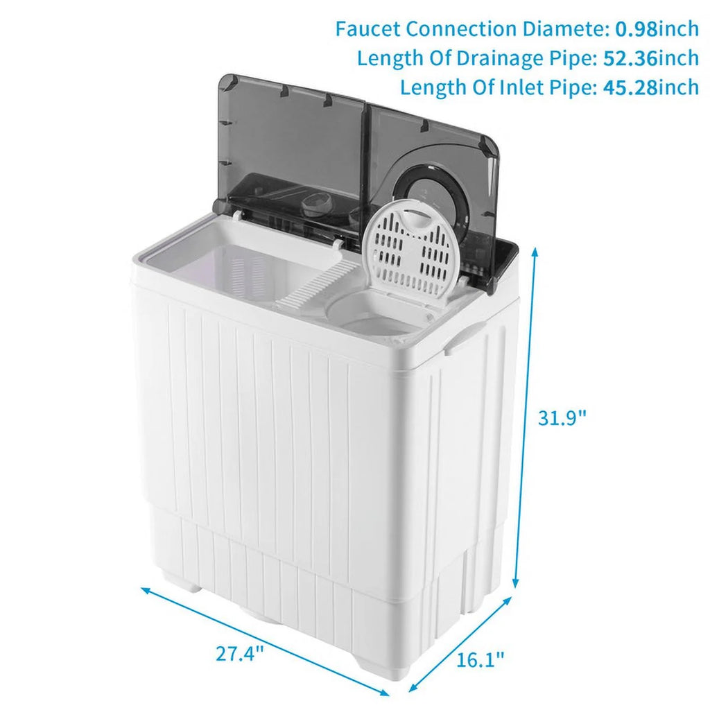 Semi-automatic Twin Tub Washing Machine with Built-in Drain Pump, 26Lbs, White&Black Z19518