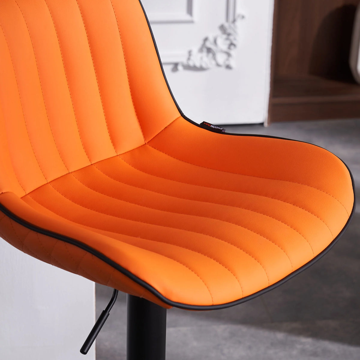 Orange PU Leather Adjustable Swivel Bar Stools Set of 2 D707