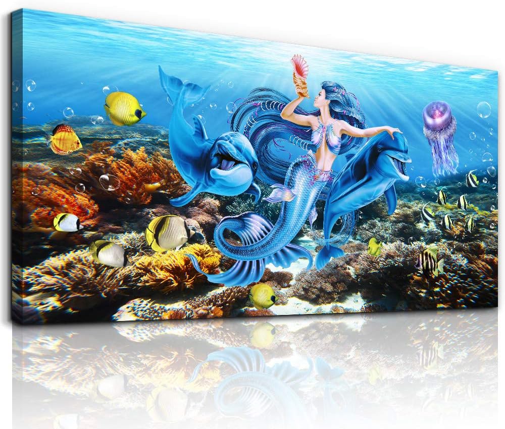Blue Ocean Mermaid Canvas Wall Art H191790