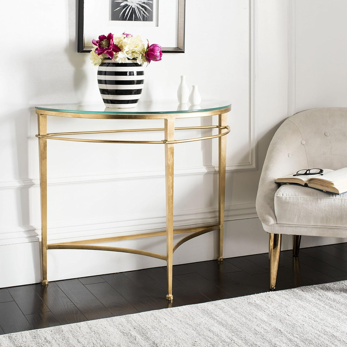 Antique Gold Glass Console Table N31257