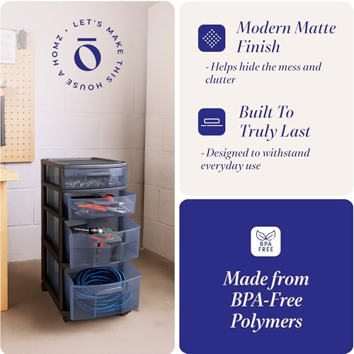 4-Tier Clear Plastic Rolling Storage Drawer Tower P794