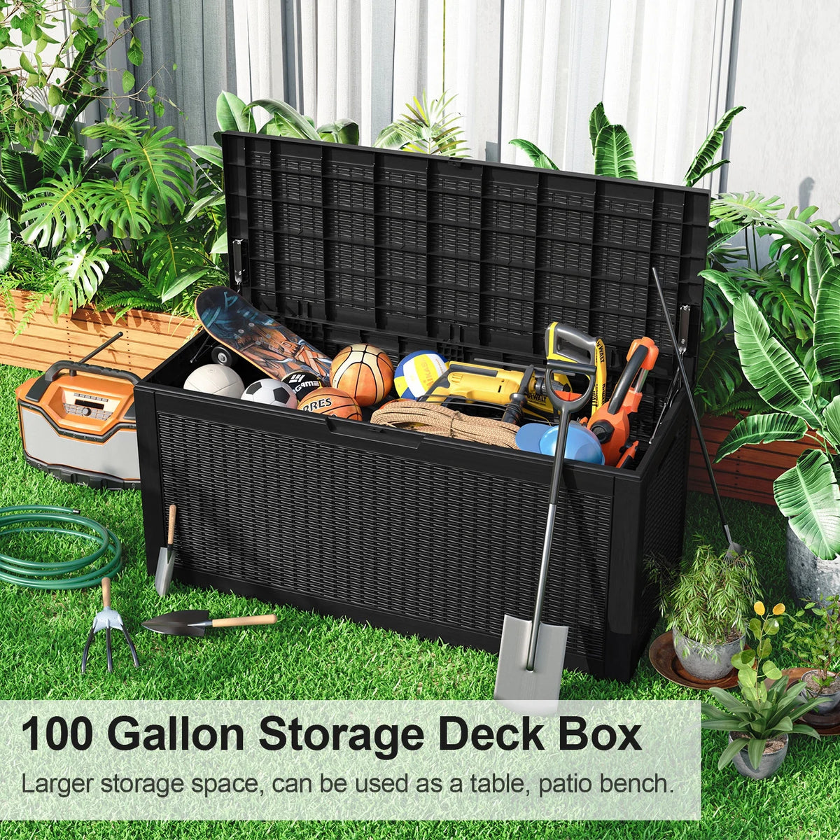 100 Gallon Rattan and Resin Outdoor Storage Box N17514