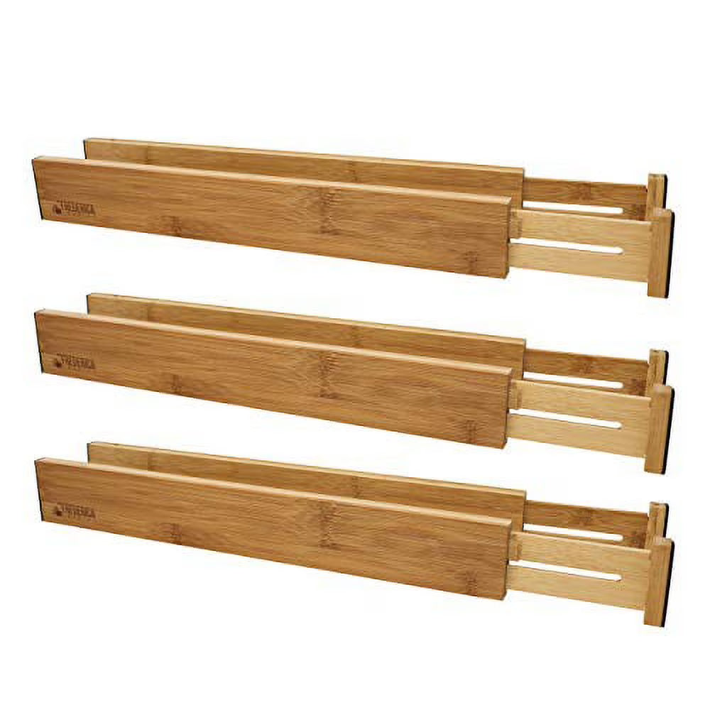 Bamboo Adjustable Drawer Divider Organizers, Spring Loaded, 6-Pack C162222