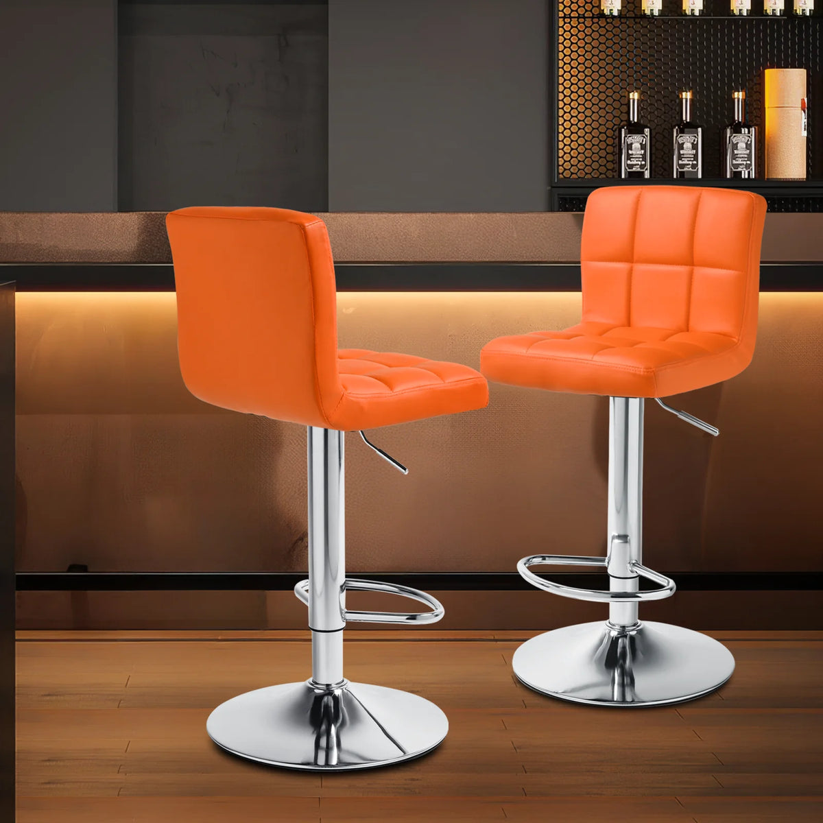 Set of 4 Adjustable Swivel Bar Stools Faux Leather, Orange J52654
