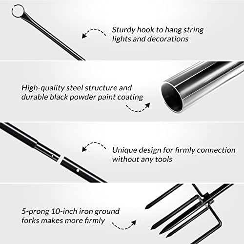 9.4FT Outdoor Metal String Light Pole with 5-Prong Fork Steel Stand U8004