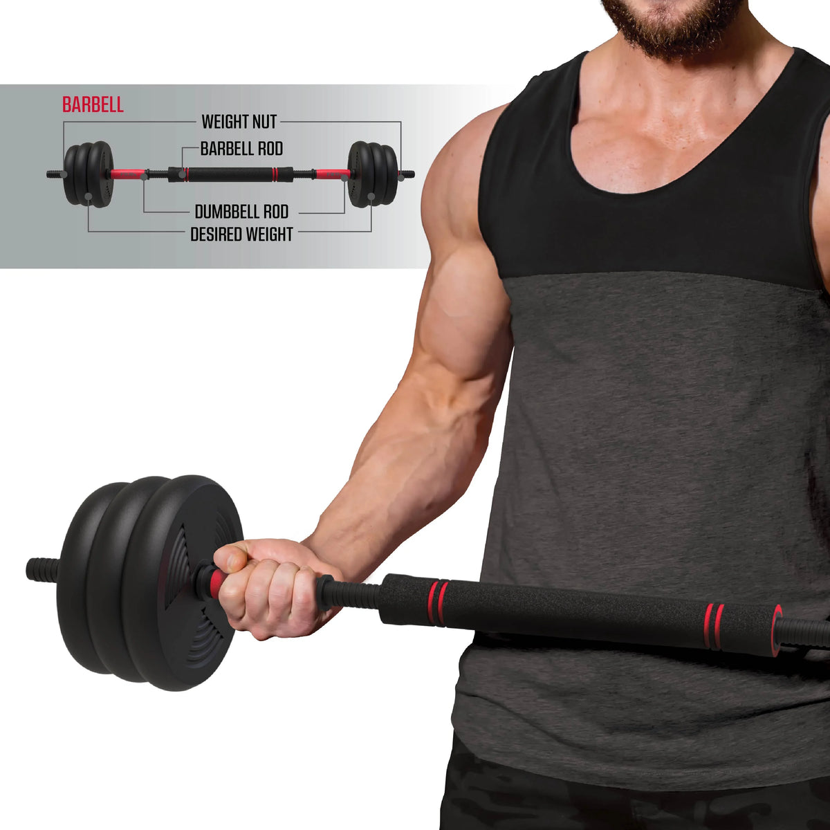 60 lbs 4-in-1 Adjustable Dumbbell Barbell Kettlebell Weight Set B386