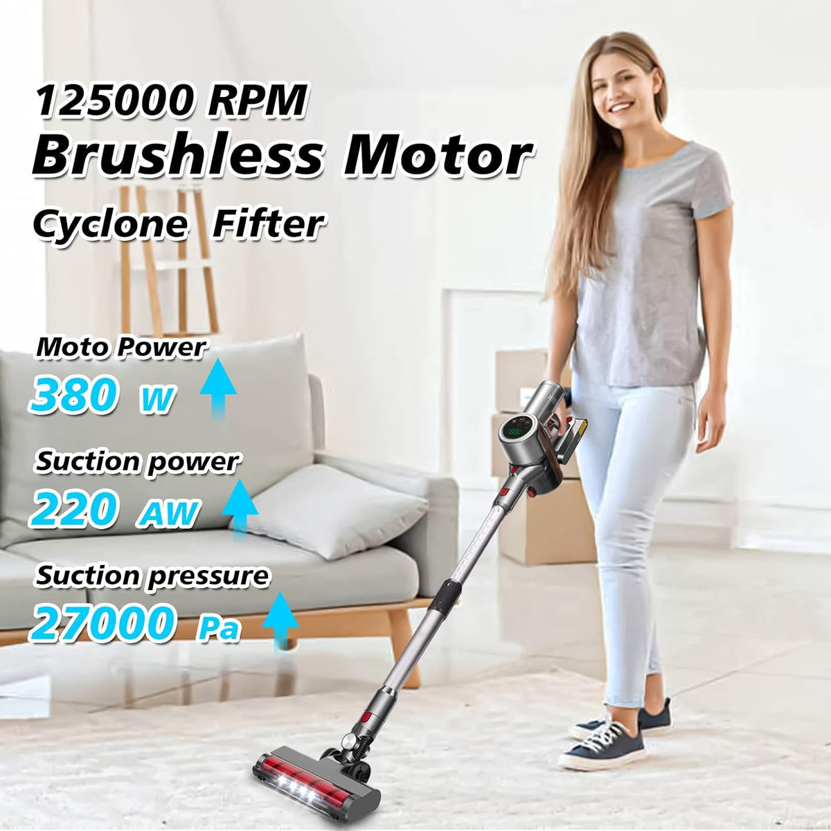 Cordless Vacuum Cleaner 27KPa 380w Brushless Motor Stick Vacuum 11 in 1 S2120