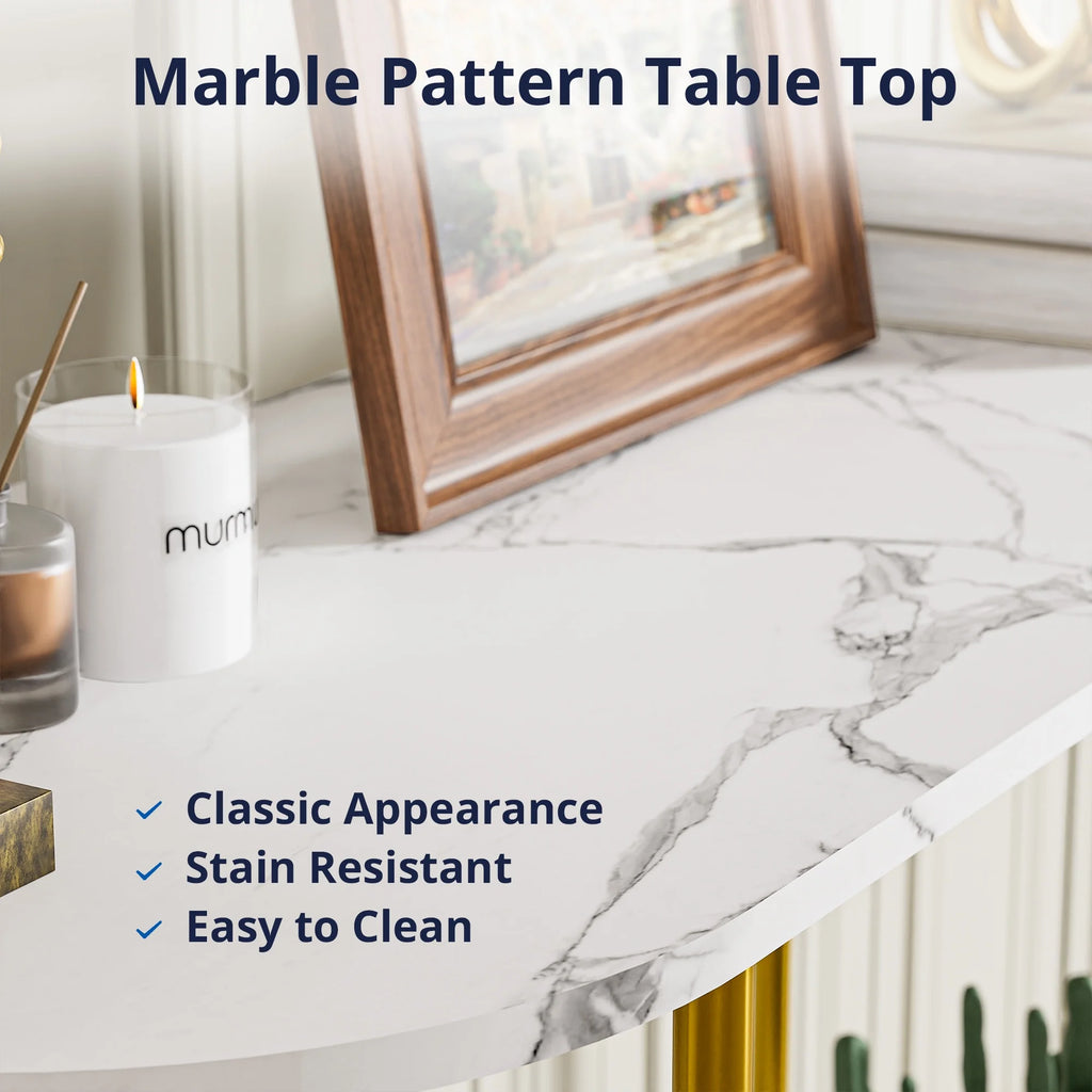 White Marble Pattern 2-Tier Console Table P939