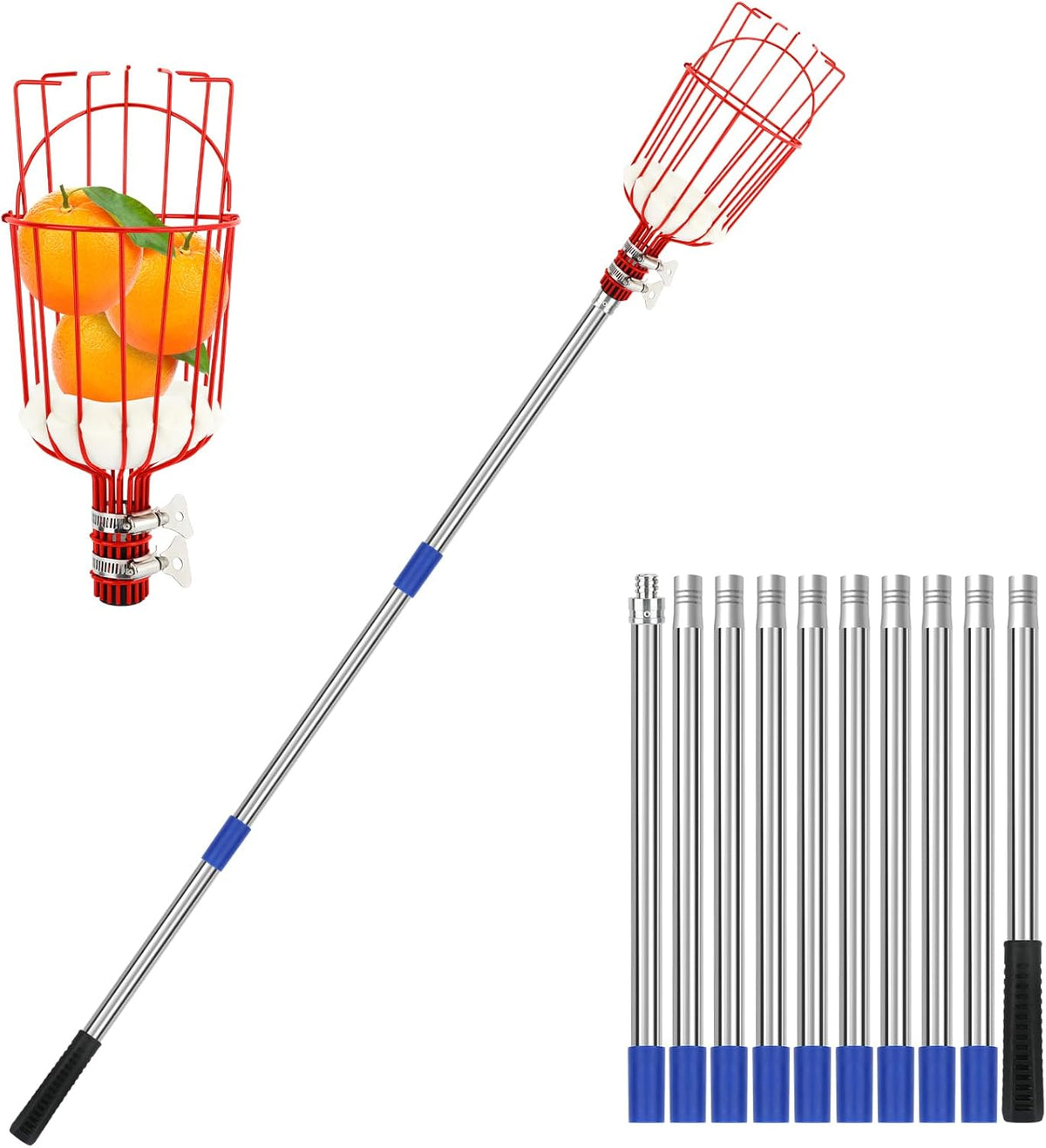 13 FT Adjustable Lightweight Fruit Picker Pole with Basket O8354