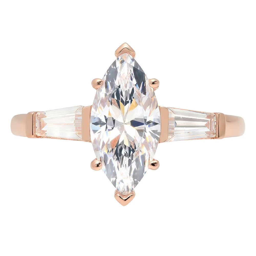 Marquise Cut Clear Simulated Diamond 14k Pink Rose Gold Three-Stone Ring Size 8.75 X739561