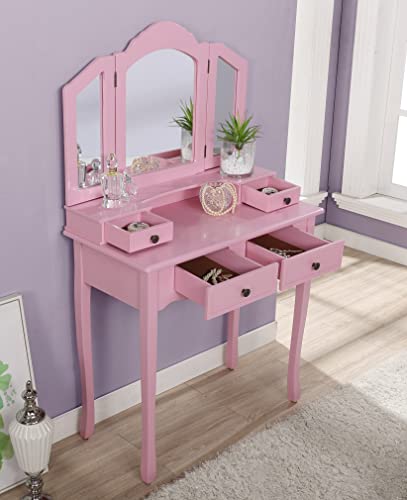White Wooden Vanity and Stool Set J352996