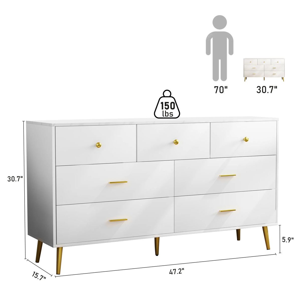 White 6 Drawer Wood Dresser J339785
