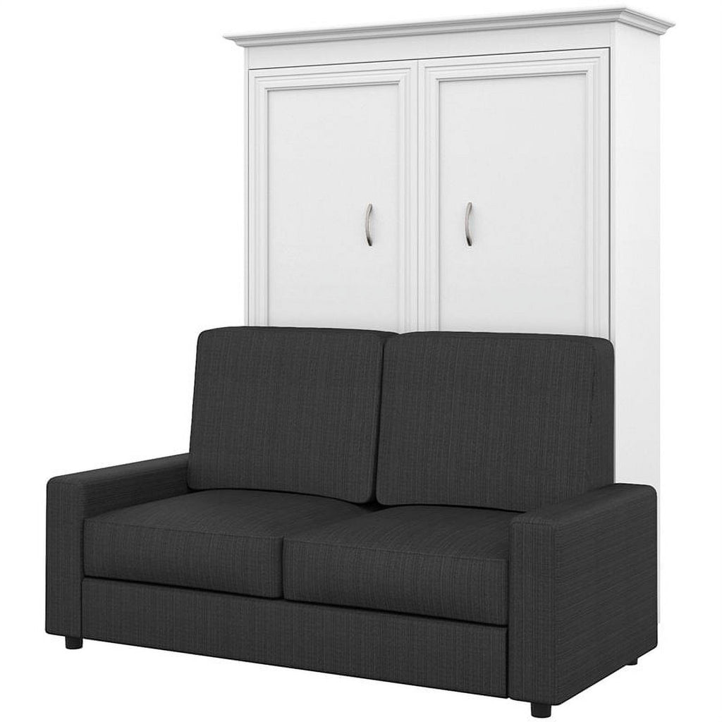 73"W White Gray Wood Full Murphy Bed with Sofa G380207