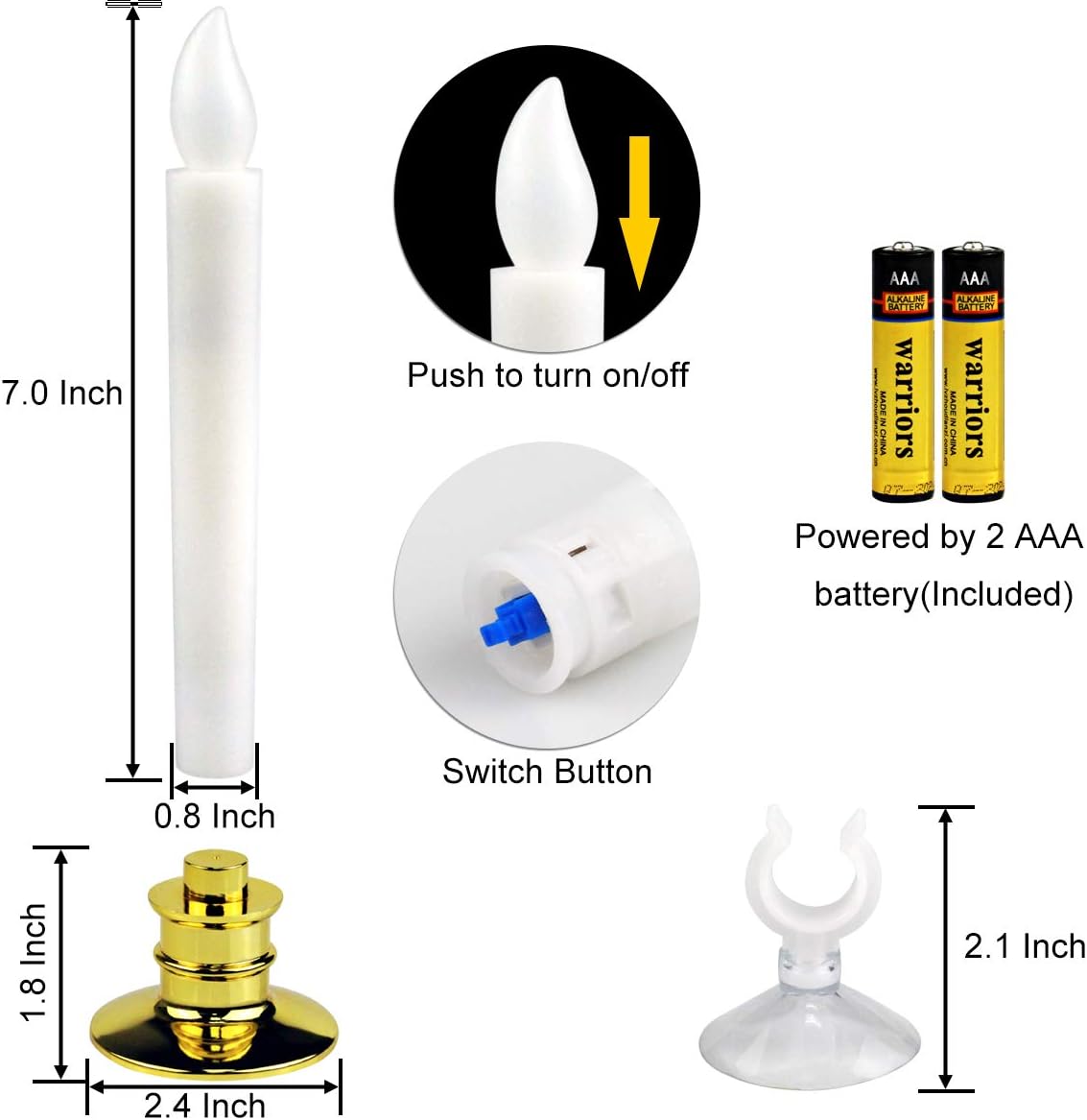 6 Set Gold LED Flameless Taper Candles with Timer F8484