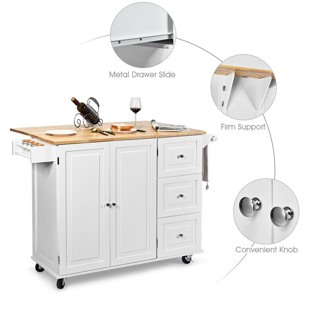 White Drop-Leaf Kitchen Cart S144581