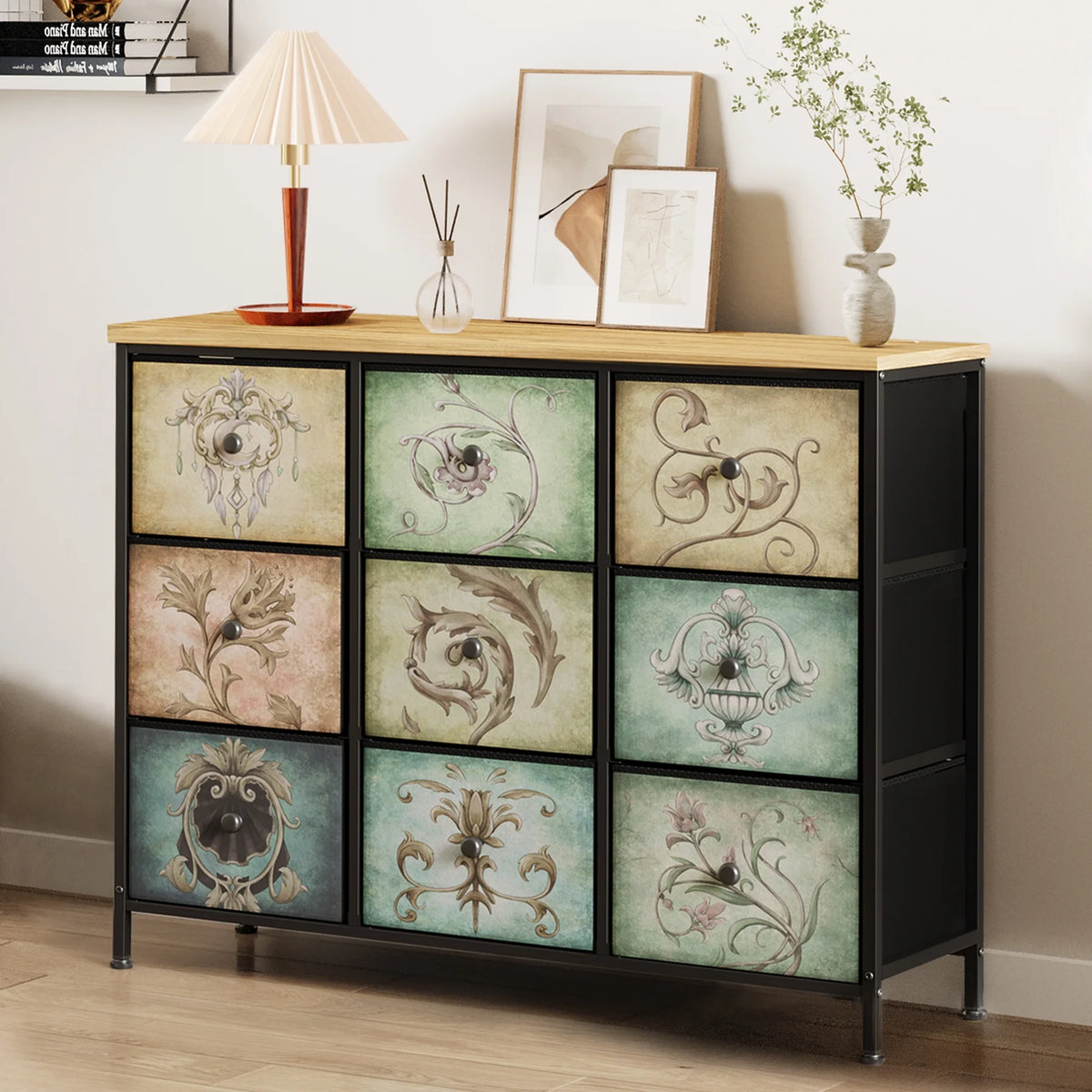 9 Drawer Dresser with Fabric Drawers O174