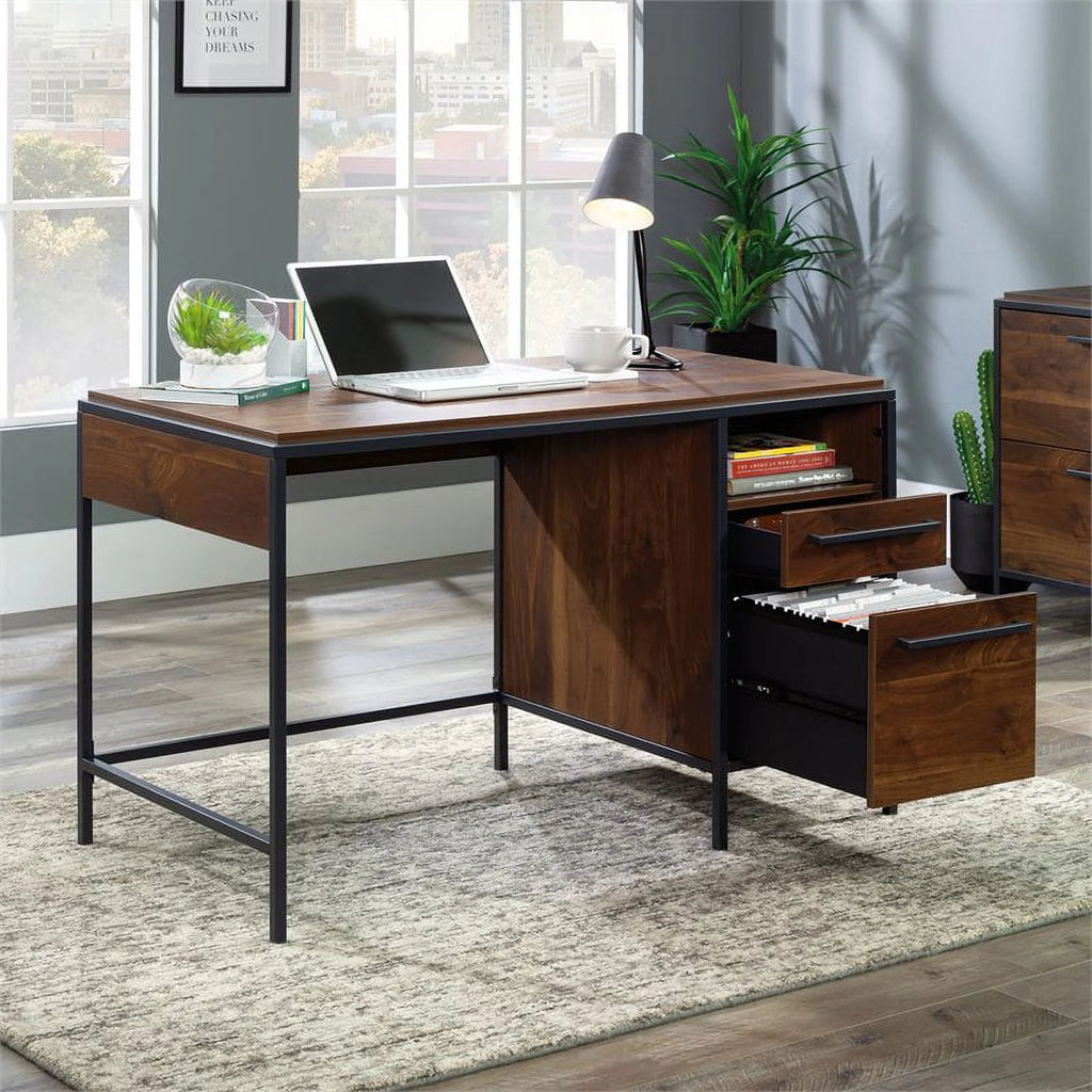 Engineered Wood Single Pedestal Desk in Grand Walnut W582