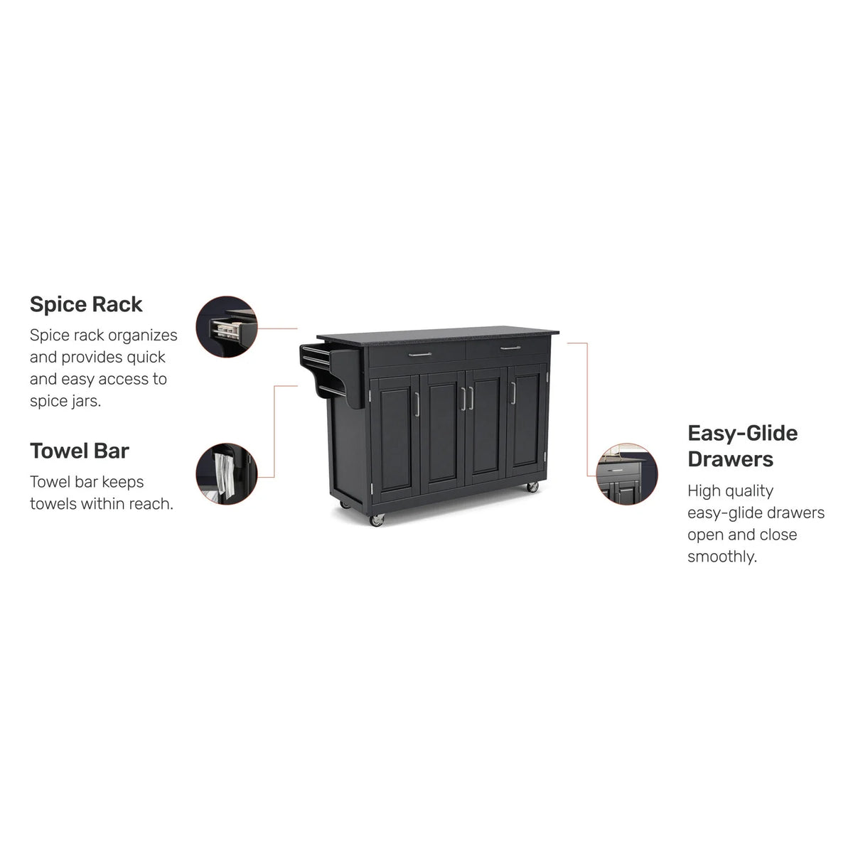 Black Wood Rolling Kitchen Cart G4225