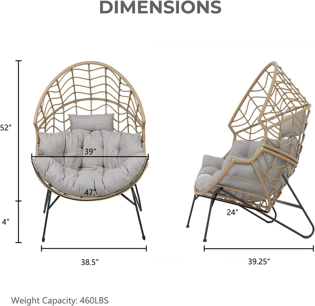 Oversized Wicker Egg Chair with Stand and Cushion T658