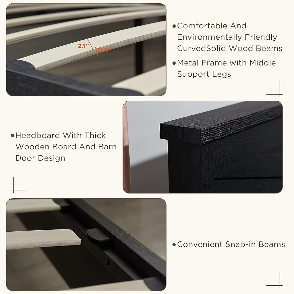 Black Queen Size Platform Bed Frame with Headboard and Storage E548688