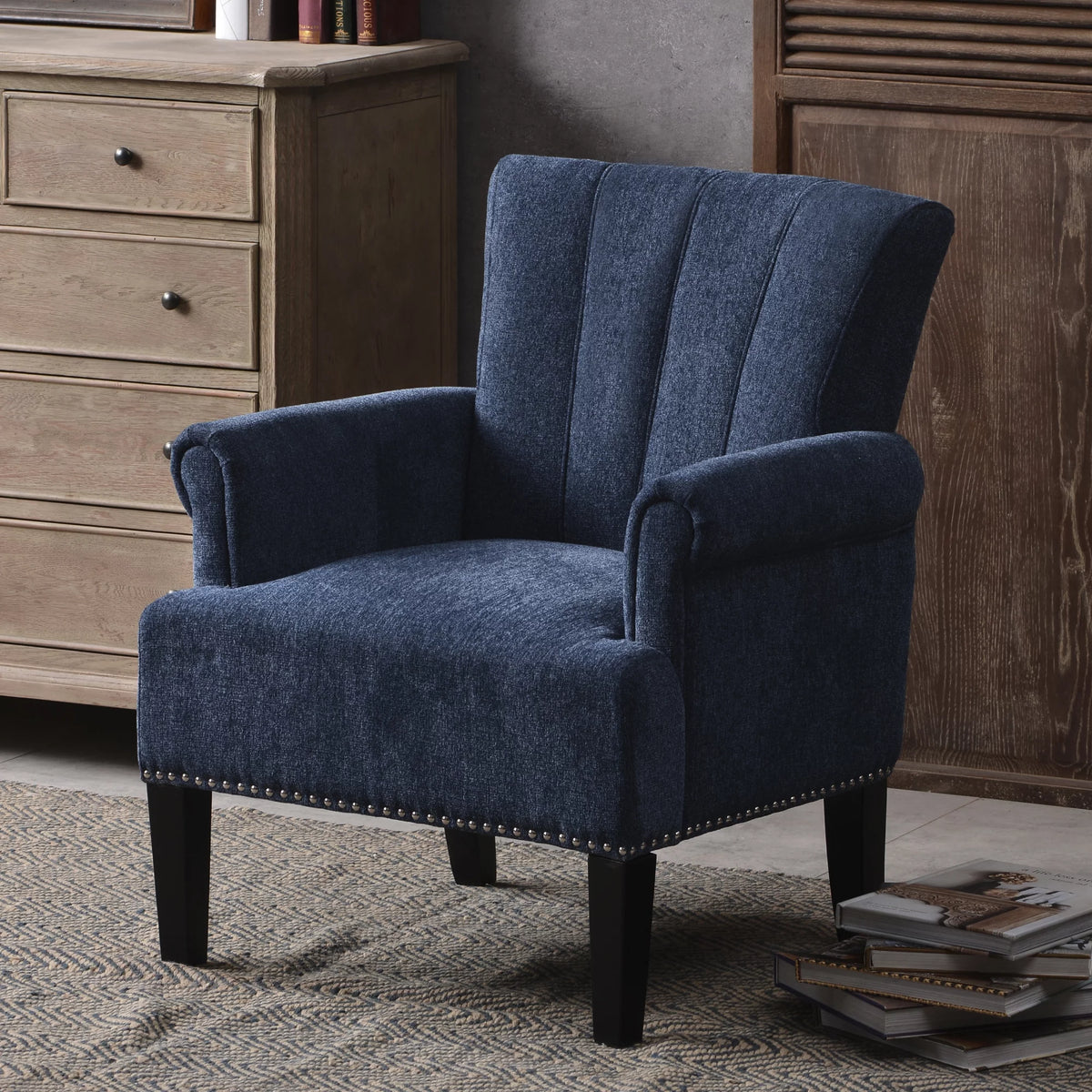 Navy Blue Tufted Polyester Armchair F399