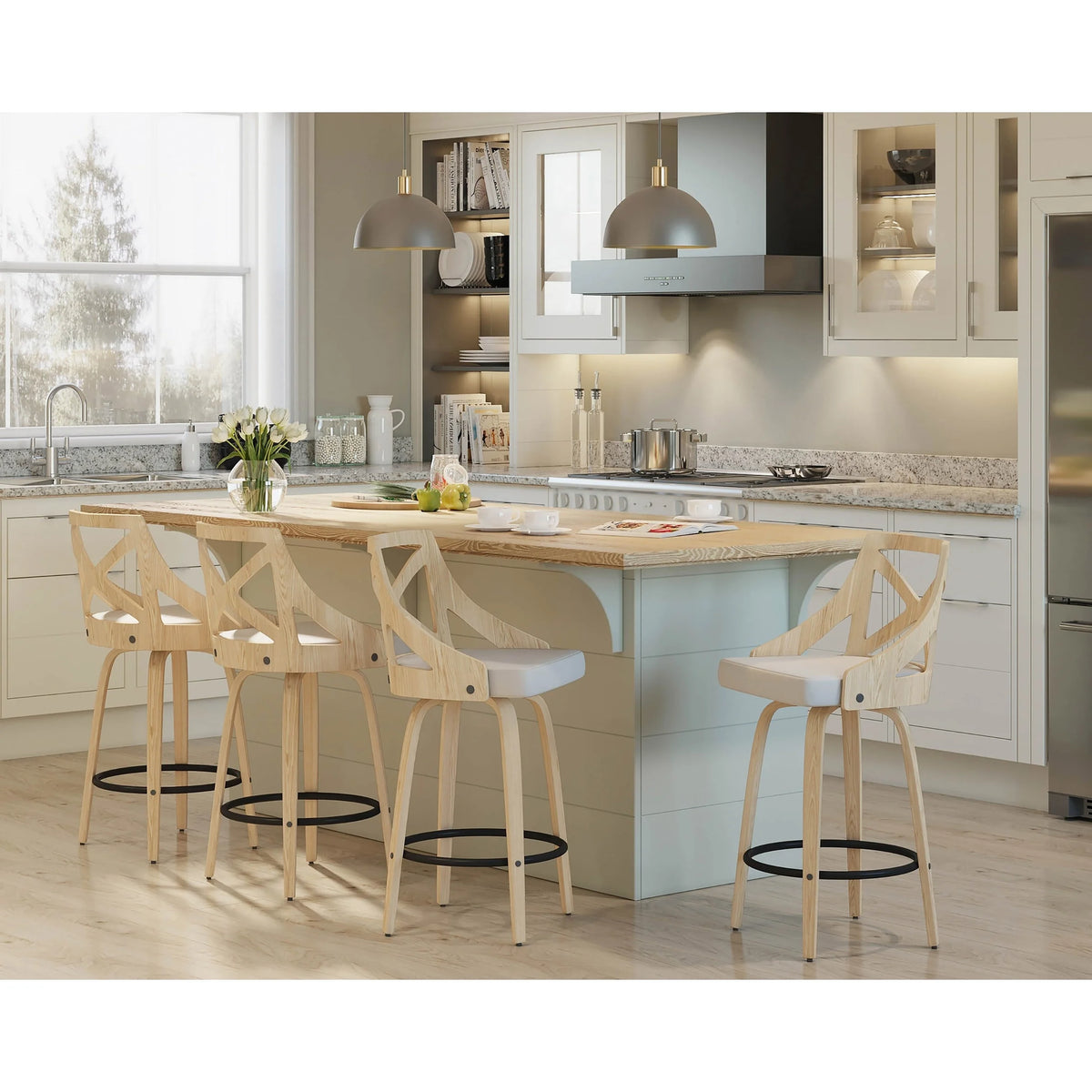 26" Fixed-Height Counter Stool with Bent Wood Legs, Set of 2 U3471