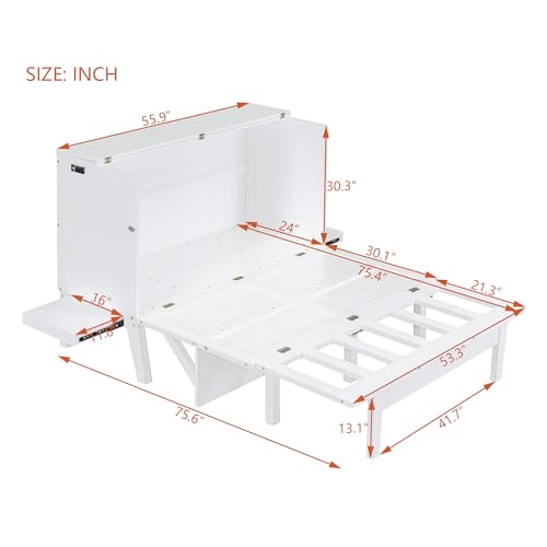 Queen Size Solid Wood Murphy Bed with USB Port and Removable Shelves S56377
