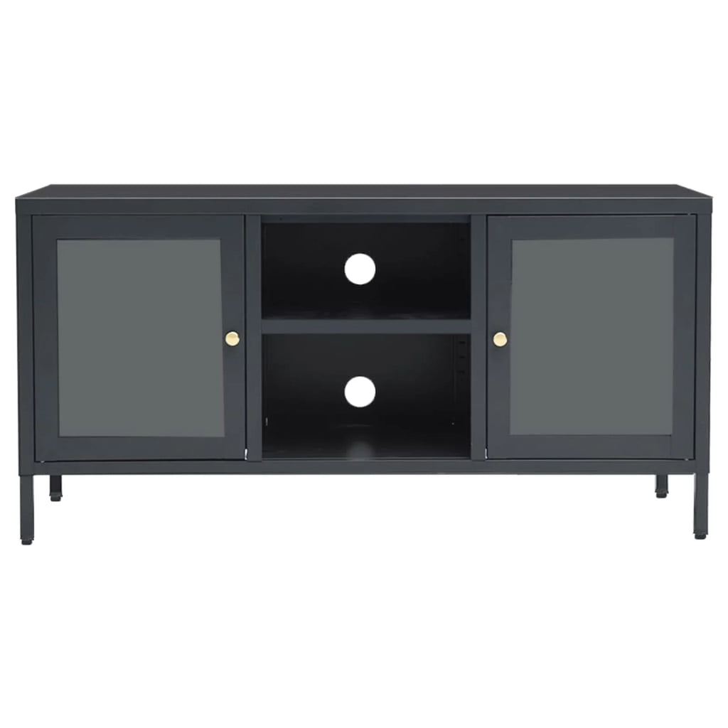 TV Stand with 2 Glass Doors and Open Shelves Steel Cabinet X963913