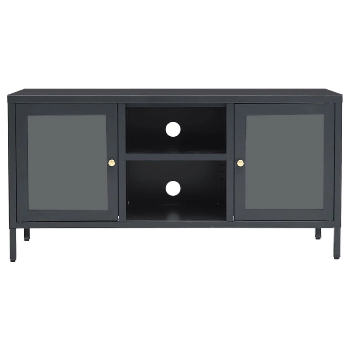 TV Stand with 2 Glass Doors and Open Shelves Steel Cabinet X963913