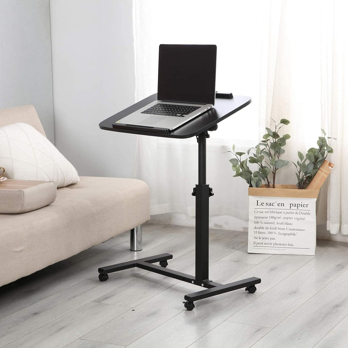 Adjustable Overbed Bedside Table with Wheels Y3600