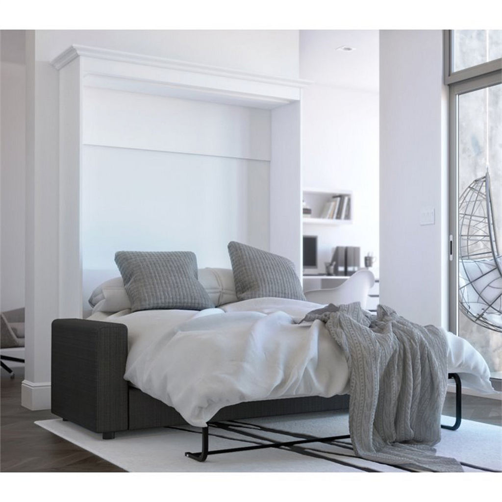 73"W White Gray Wood Full Murphy Bed with Sofa G380207