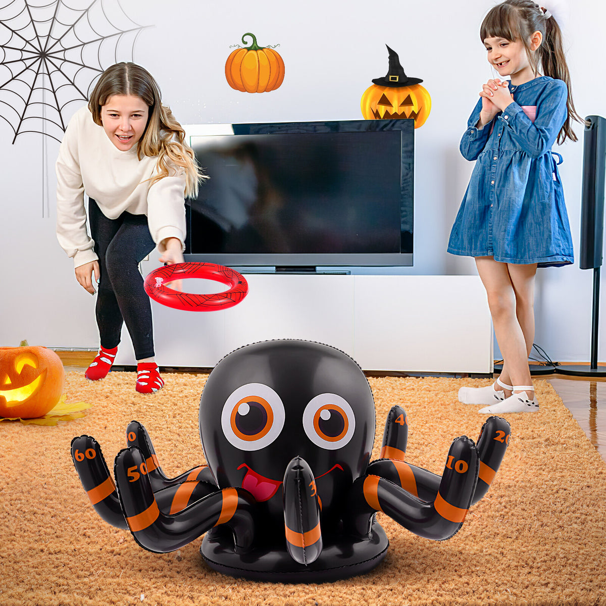 2pcs Inflatable Halloween Spider Ring Set Party Toss Game with Air Pump B583