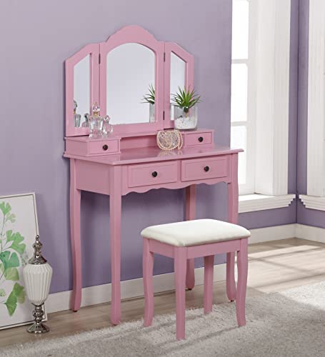 White Wooden Vanity and Stool Set J352996