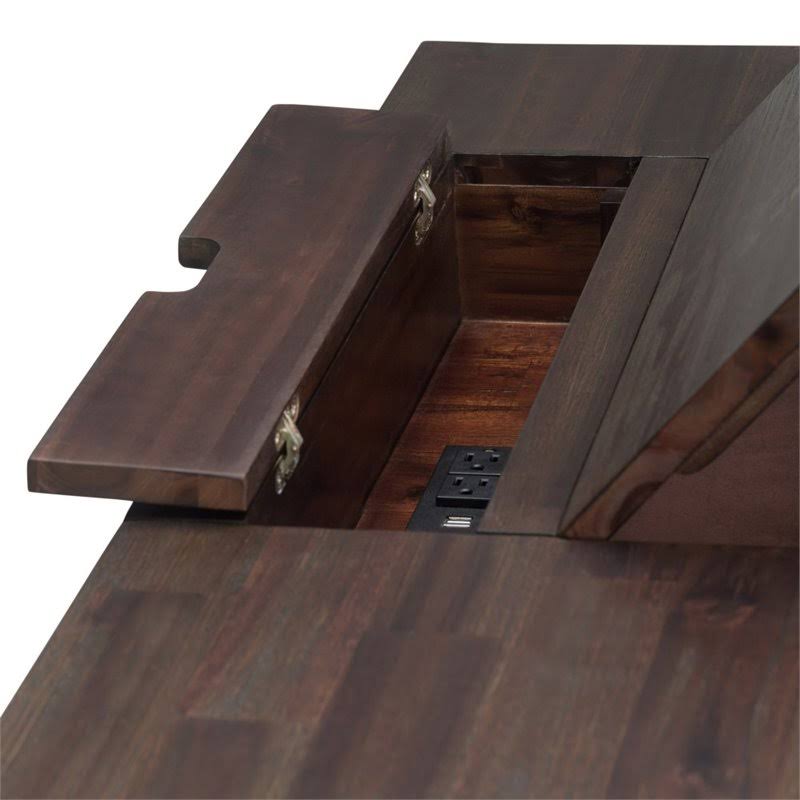 Solid Wood Computer Desk in Distressed Charcoal Brown C434846