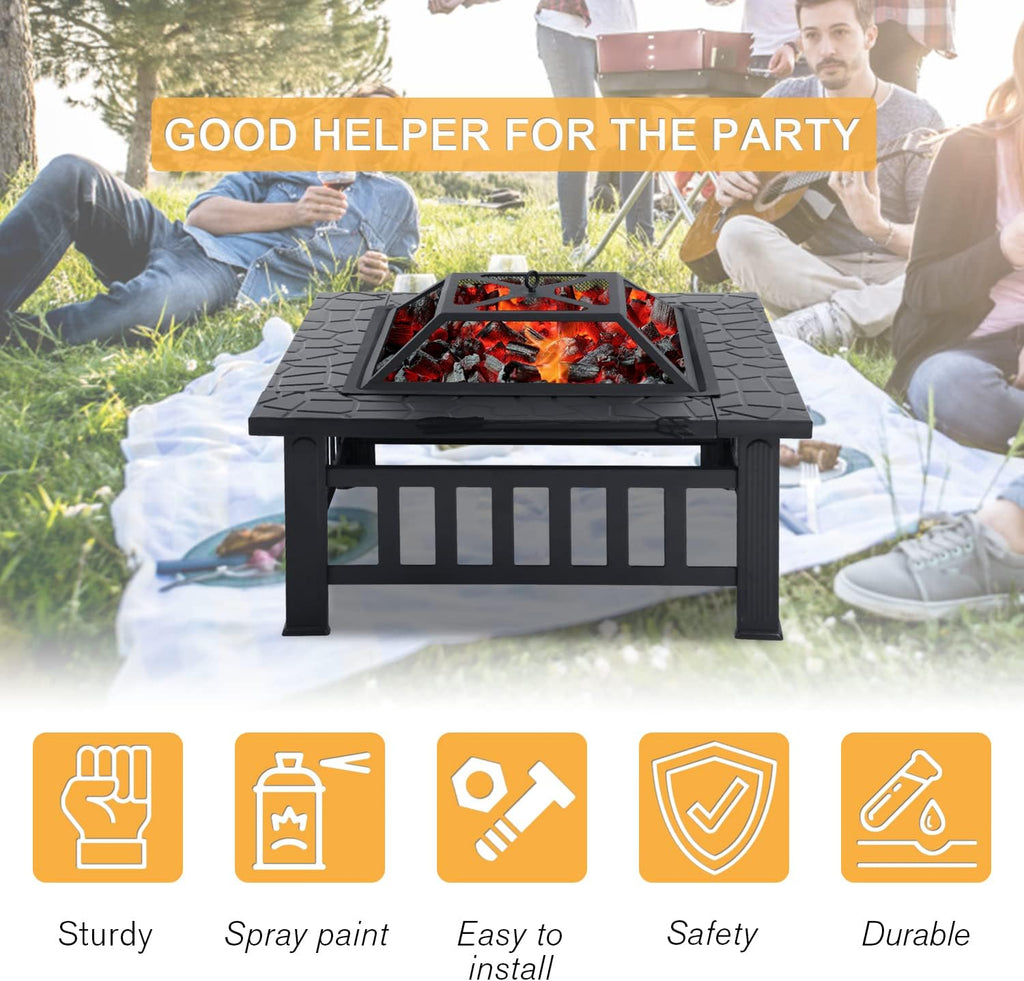 Black Square Wood Burning Fire Pit Table J446