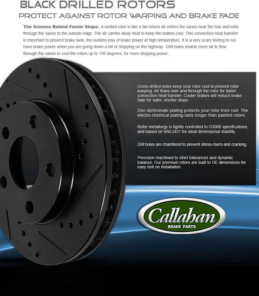 Black Drill Slot 5 Lug Brake Rotors W7863
