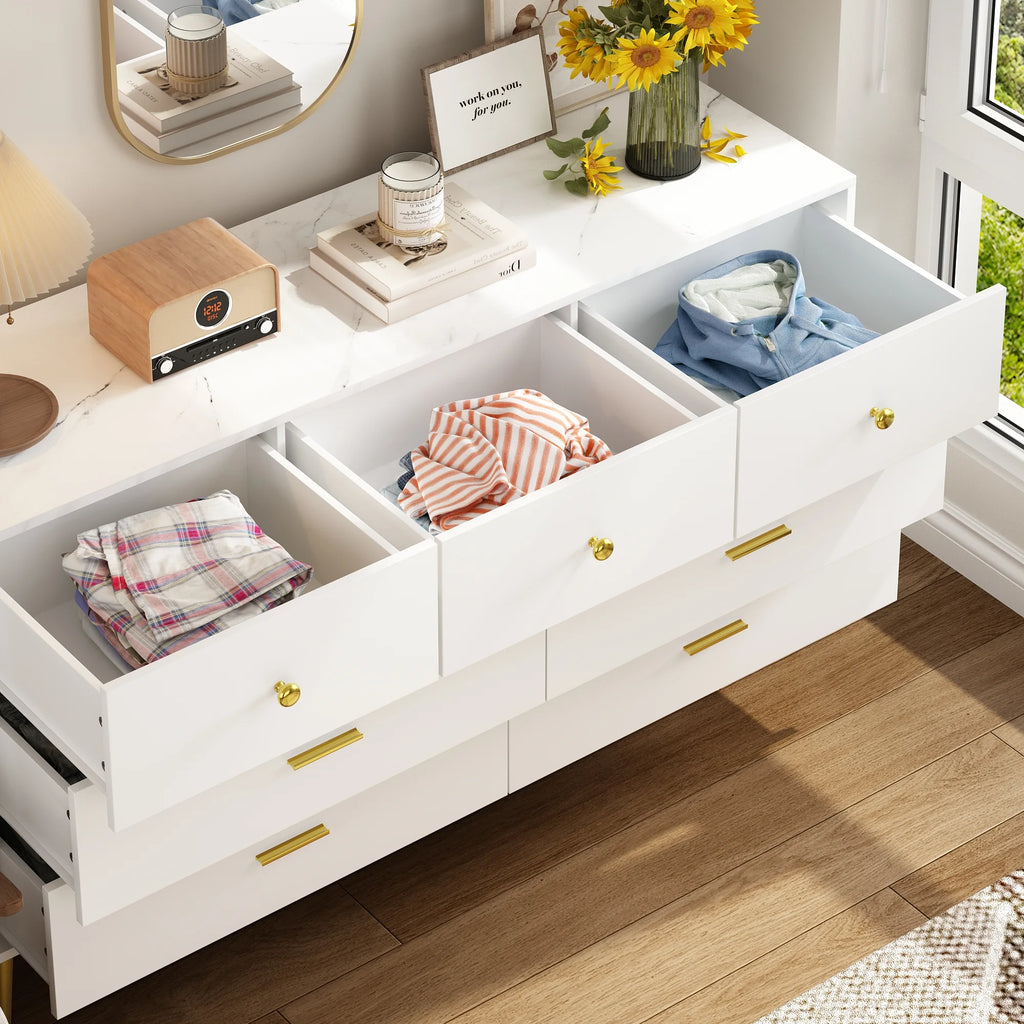 White 6 Drawer Wood Dresser J339785
