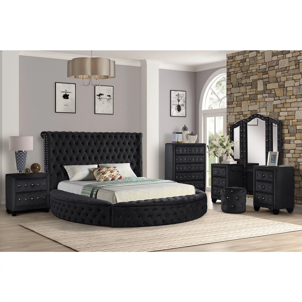 5-Piece Queen Wood Bedroom Set Black V990