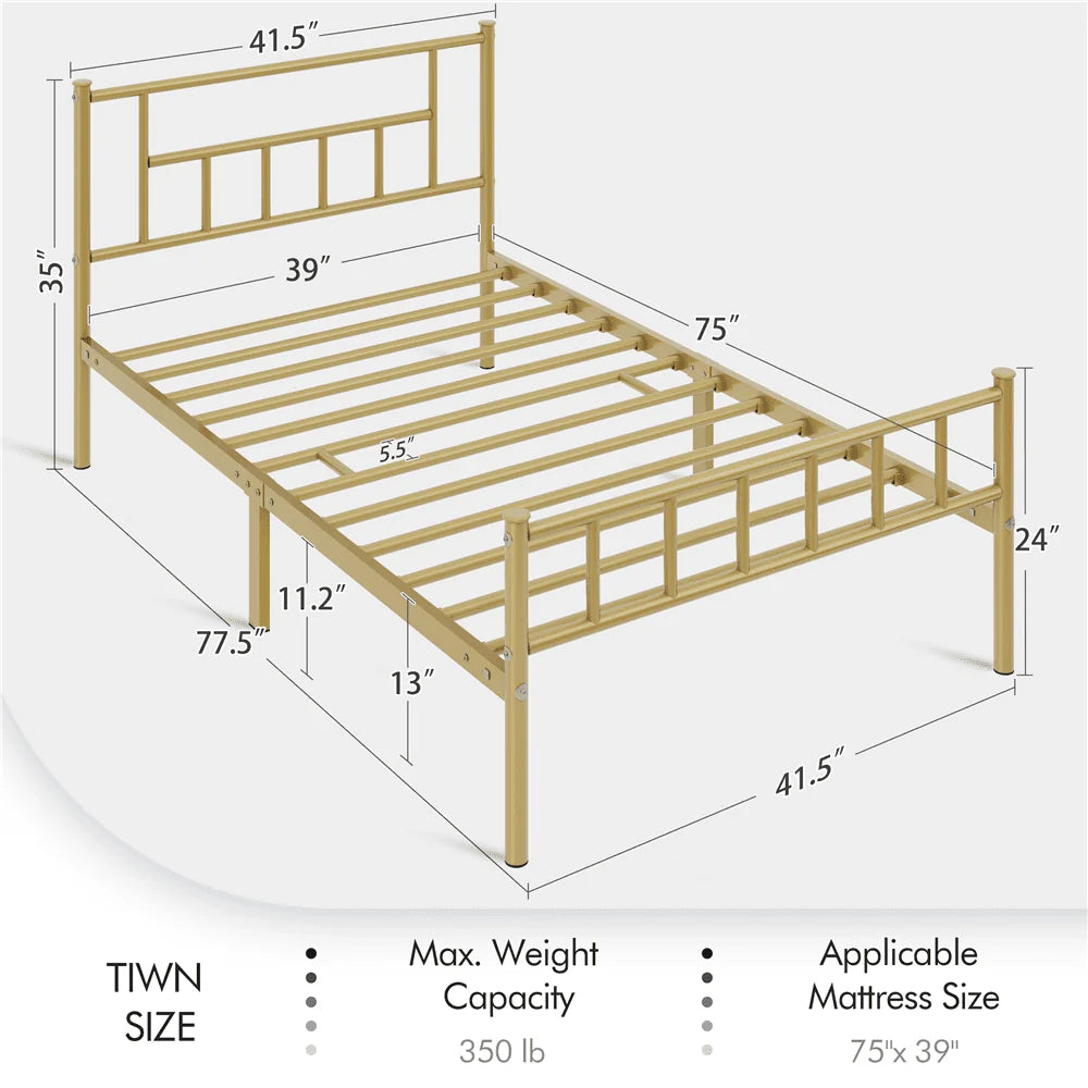 Metal Bed Frame with Headboard & Footboard, Twin Size, Black T895808