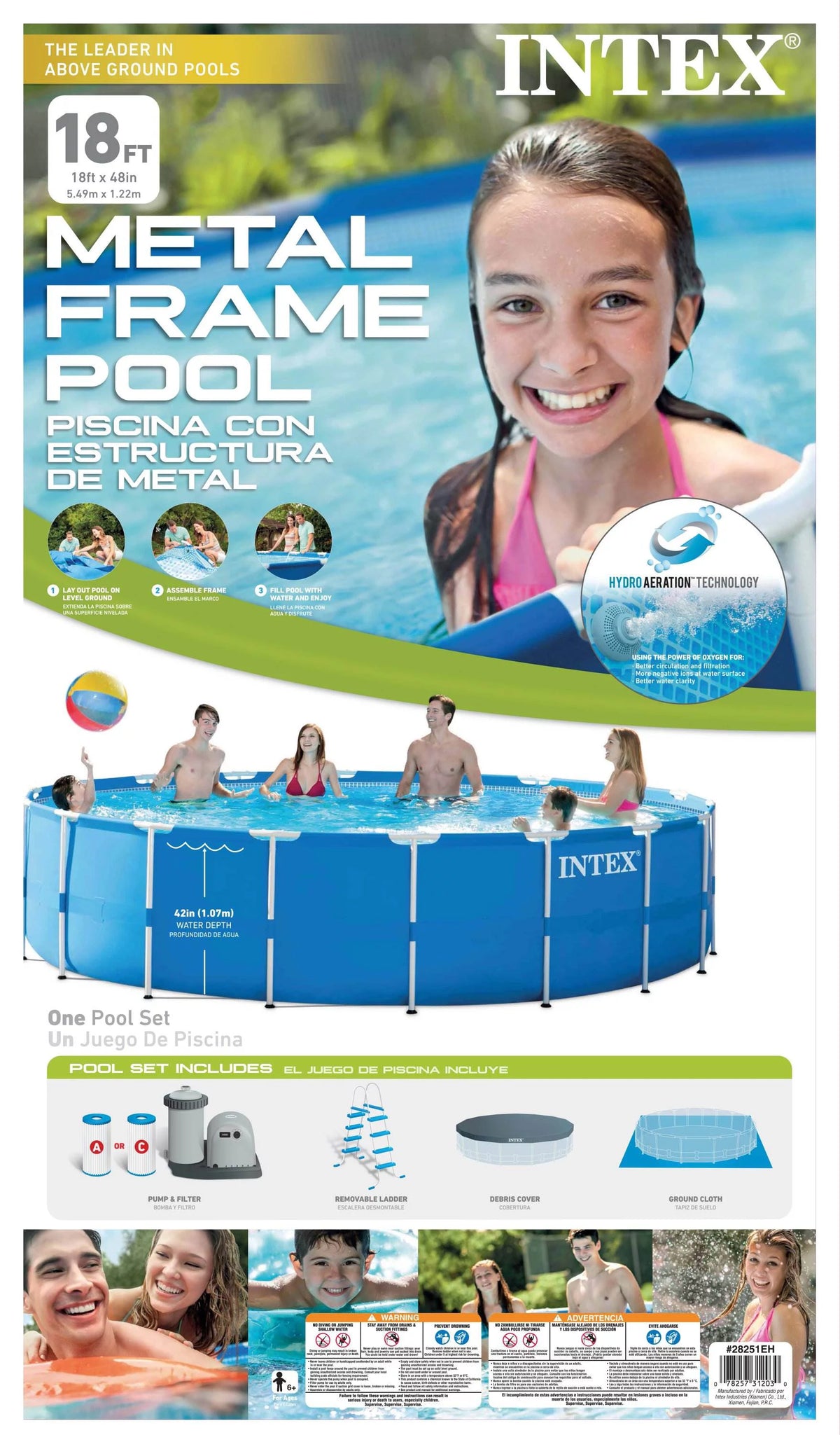 18ft x 48in Round Metal Frame Above Ground Swimming Pool Set H907