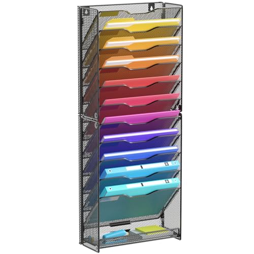 12 Tier Mesh Wall File Organizer Black Y45880
