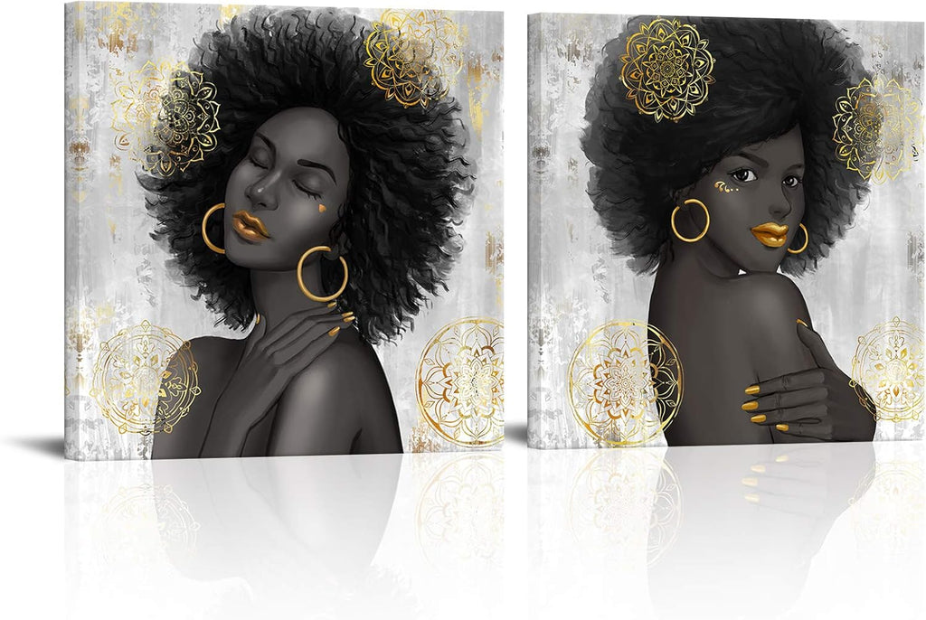 Black Woman with Gold Lip Canvas Wall Art G50994