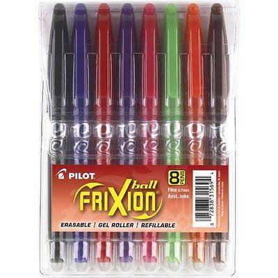 Fine Point Erasable Gel Pens, 8-Pack, Black/Blue/Red/Pink/Purple/Orange/Lime/Brown Inks H178